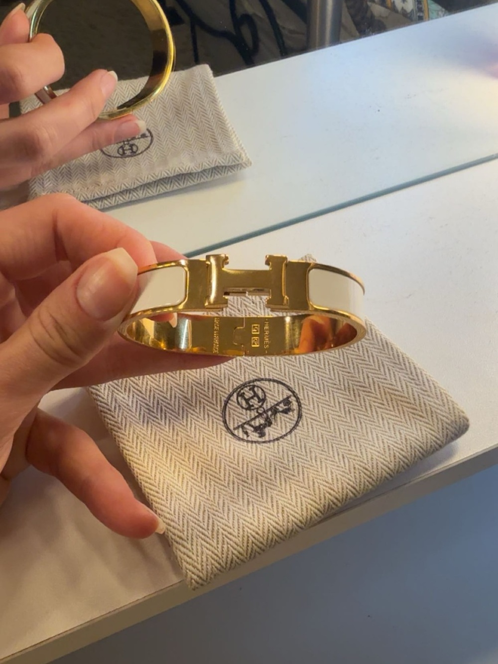 Gold & White Enamel 'Clic H' Bracelet